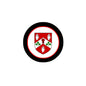 Round coat of arms magnet with black rim and red-and-white shield design