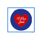 I Love Josh pinback button with navy circle and red heart, 1.25-inch