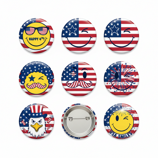 36 Pcs 4th of July Smiles Flags Pinback 1.25-inch Mypinbacks.com