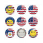 Round 4th of July smiley flag pinback buttons, assorted patriotic face designs