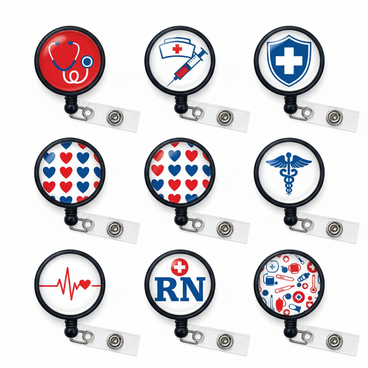 9 Pcs Nurse Theme Retractable Badge Reels 1.45-inch mypinbacks.com