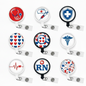 Set of 9 nurse-themed retractable badge reels with round doctor and heart icons