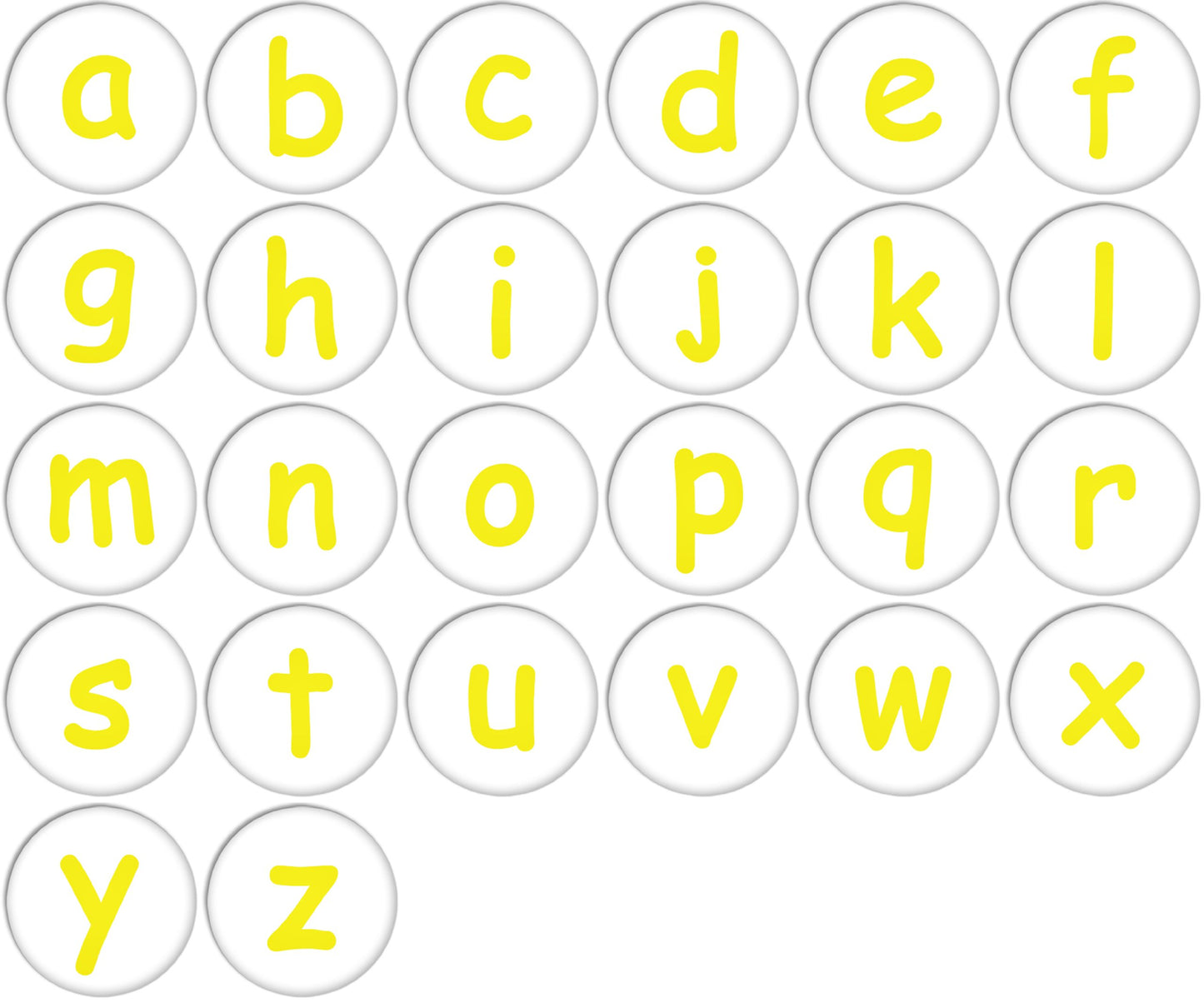 English Alphabet Lower Case Yellow Colour Pinback Buttons Badges/Pin 1 Inch Set of 26