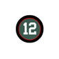 2.25-inch round number 12 hashtag pinback button with black border and red ring