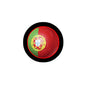 Round Portugal soccer ball badge pinback brooch, red ball with crest, black border.