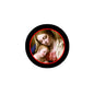 Religious Mary and baby Jesus circular pinback button with vintage illustration