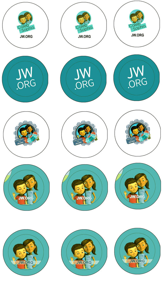 1.25" Caleb and Sofia Variety Pack JW.org pins and Bible Study Buttons - Bulk Pack of 24