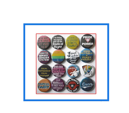 16 LGBTQ Pride 1.25" Pinback Buttons, Gay Pride, Lesbian Pride, Trans Pride, Bi Pride