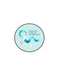 Round cervical cancer awareness pinback button with light blue background and teal ribbon text