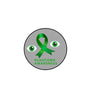 Round enamel glaucoma awareness pinback brooch with green ribbon and eyes on gray