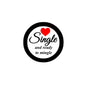 2.25-inch round pinback button with black border, white text, and red heart graphic