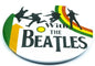 Jumbo button badge with THE BEATLES logo and colorful band silhouettes