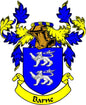 3-inch Barne family crest coat-of-arms magnet with blue shield, lions, and yellow banner
