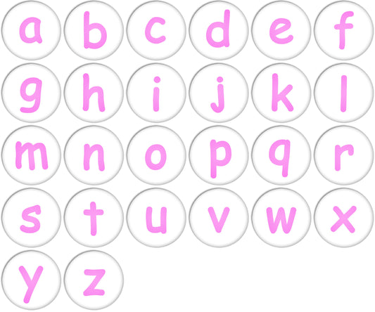 English Alphabet Lower Case Pink Colour Pinback Buttons Badges/Pin 1 Inch Set of 26