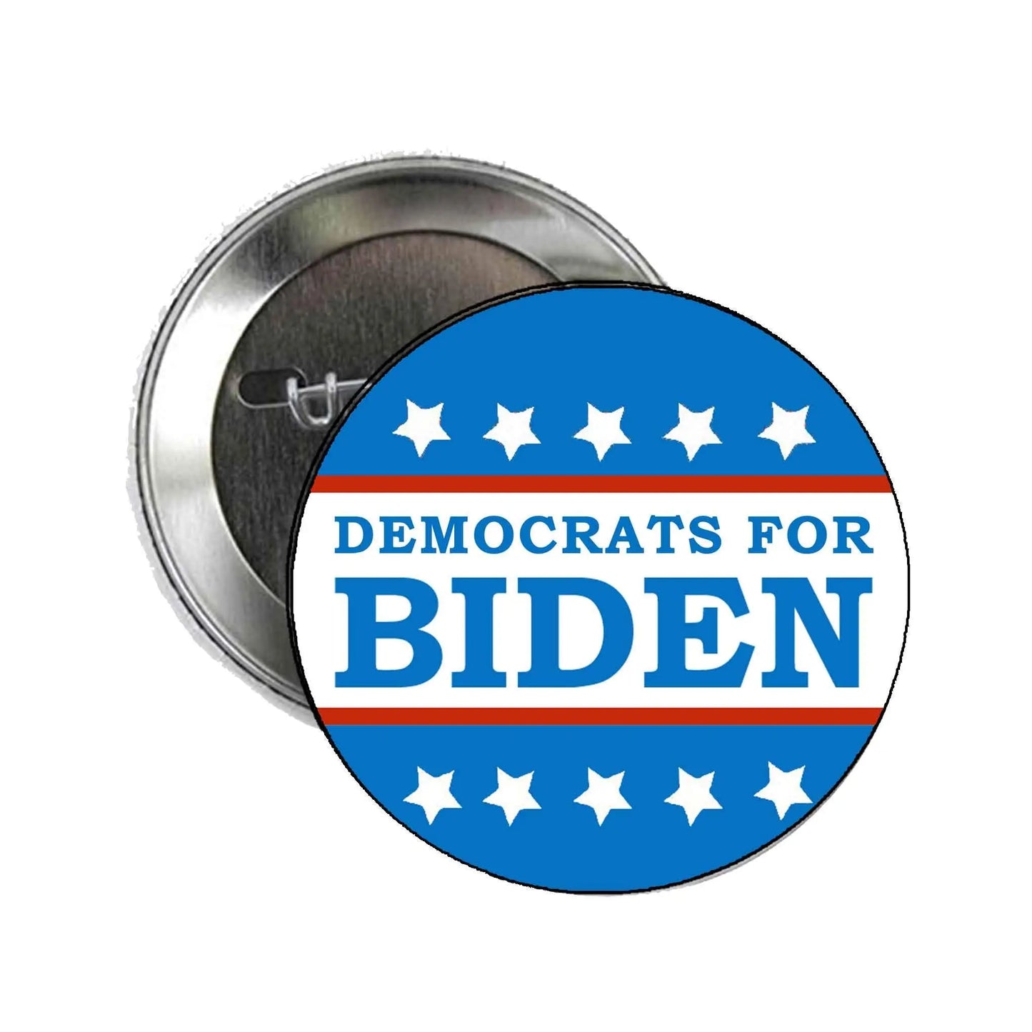 Democrats for Biden blue pinback button with stars and text, round 2.25-inch