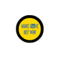Round yellow pinback button with black border, 'Make Love Not War' text.