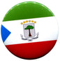 Equatorial Guinea flag pinback button, round with flag design in green, white, blue, red.