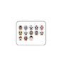 Chinese opera mask pinback button set, 13 colorful circular badges in storage tin