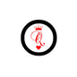 2.25-inch pinback button pin, black rim, red crown, heart, Q