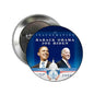 Round blue pinback button with Obama and Biden portraits and inauguration text