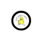 2.25-inch pinback button badge with yellow chick and black ring border
