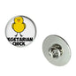 0.75" metal lapel pin with yellow chick graphic and "Vegetarian Chick" text