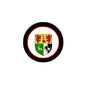 3-inch circular coat of arms magnet with black rim, red ring, and multi-color shield