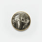 Religious keychain medallion with John the Baptist head on a platter, round gold rim