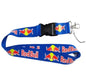 Blue Red Bull themed lanyard with swivel hook and phone string