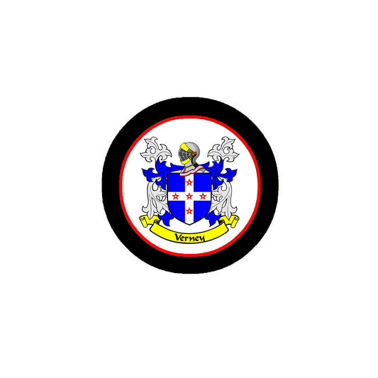 Verney Family Crest 3" Coat of Arms Round Pinback Badge Brooch Pin Back