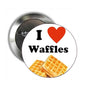 Round waffles pinback button with “I ♥ Waffles” text and waffle images