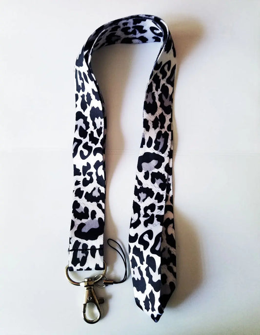 Leopard Print Skin Black and White Lanyard Default Title