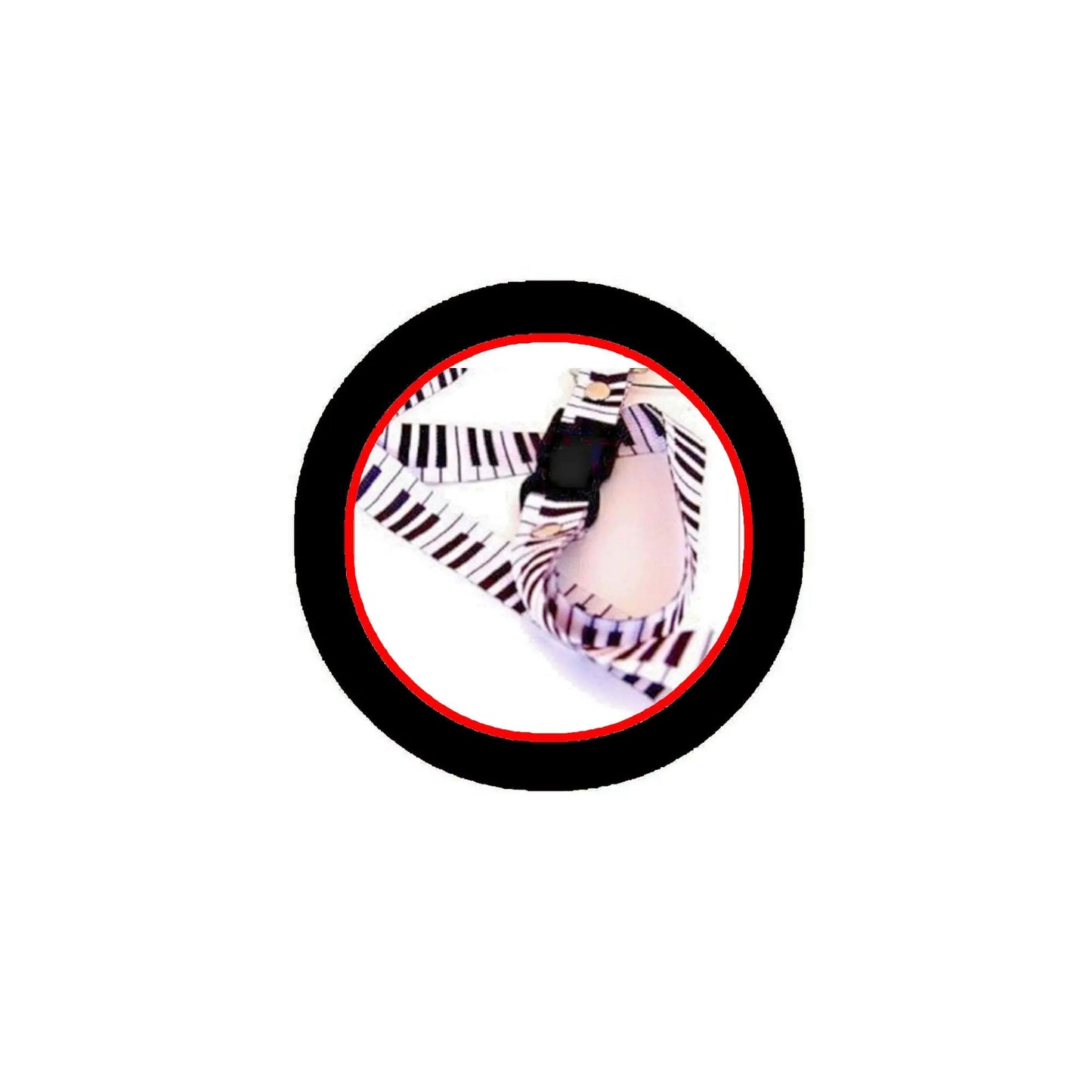 Piano keyboard neck strap lanyard circular logo badge with strap and keys graphic
