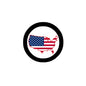 U.S. flag map pinback, round badge with red-and-blue flag map design