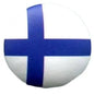 Round Finnish flag pin with blue Nordic cross, pinback for jackets and bags