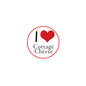Round white pinback badge with red heart and Cottage Cheese text