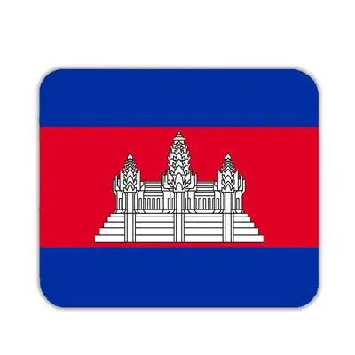 Square Cambodian flag mouse pad with blue–red bands and white temple emblem