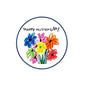 Mother's Day pinback badge: 'Happy Mother's Day' with colorful flowers