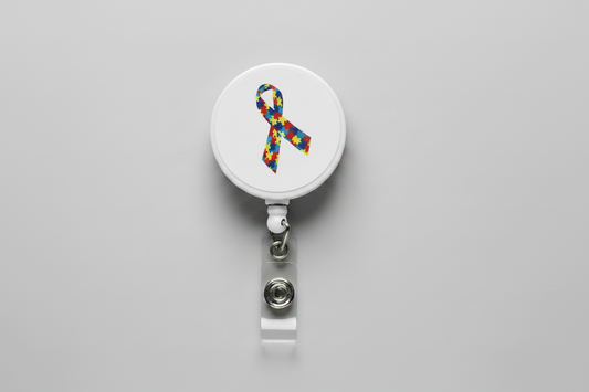 Retractable badge reel with autism awareness ribbon charm, 1.45-inch width
