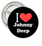 2.25-inch round button pin: black with red heart and 'I Love Johnny Depp'