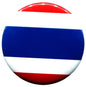 Thailand flag pinback button, round design with blue field, white stripe, red accents