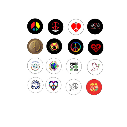 16 Pcs. Peace Love Symbols 1.25" Pinback for Jackets, Backpacks, etc. Awesome