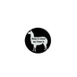 2.25-inch pinback button with black llama silhouette and text "Home is where my Llama is"