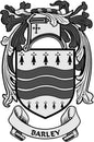 Barley coat-of-arms crest magnet with shield, stars, waves, and 'BARLEY' banner