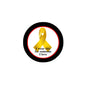 Gold ribbon pinback badge, 'I wear this for someone I love' text, black rim