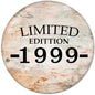 20th birthday pinback button, round beige with black text “LIMITED EDITION 1999”