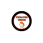 Round black pinback badge with “THEATER CHICK” text and small orange chick