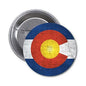 2.25-inch Colorado flag pinback button with blue, red, and yellow circular design