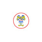 Round family crest coat-of-arms magnet with blue shield and red border ring