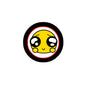 Round 2.25-inch pinback button with yellow sad emoji face in black border